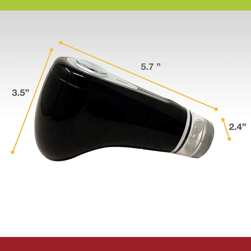 An infographic showing the YJS60 Handheld Vac 'n Seal dimensions - 5.7 inches tall by 3.5 inches wide by 2.4 inches deep.