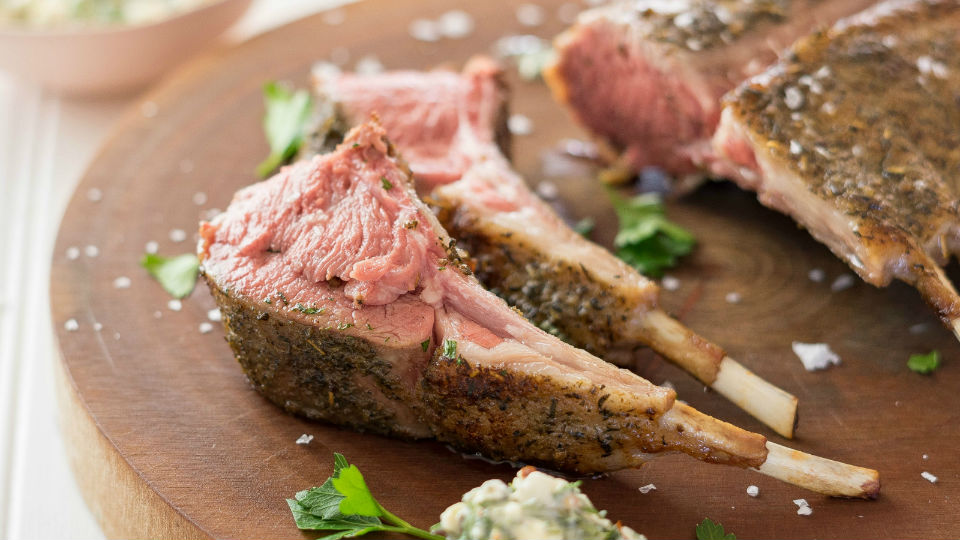 Sous Vide Rack of Lamb with Feta Herb Sauce