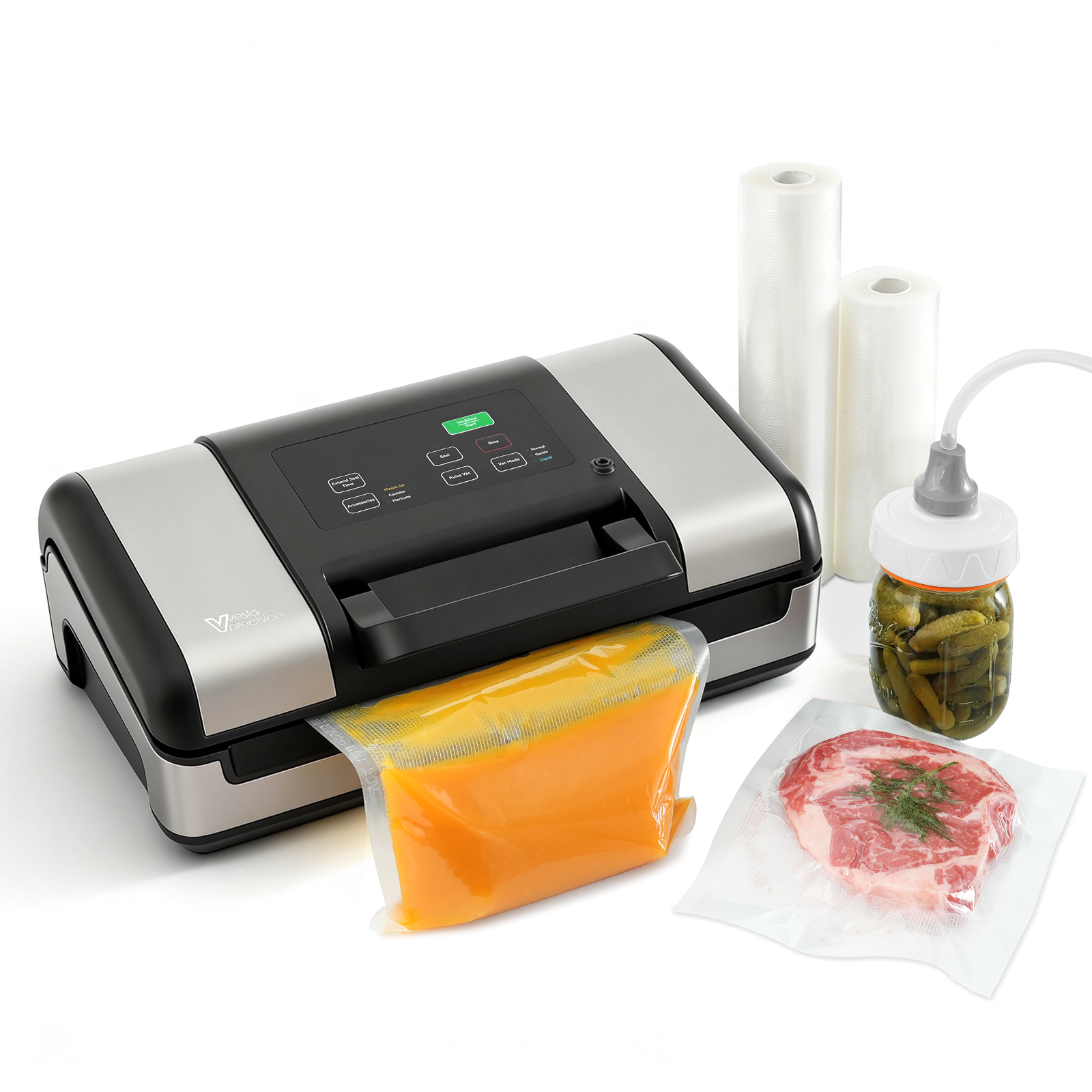 V Vesta Precision V23 Vacuum Sealer with Normal, Gentle, and Liquid Modes, Continuous Smart Seal, Mason Jar Accessories, and 50' foot Roll Storage with Built-in Cutter