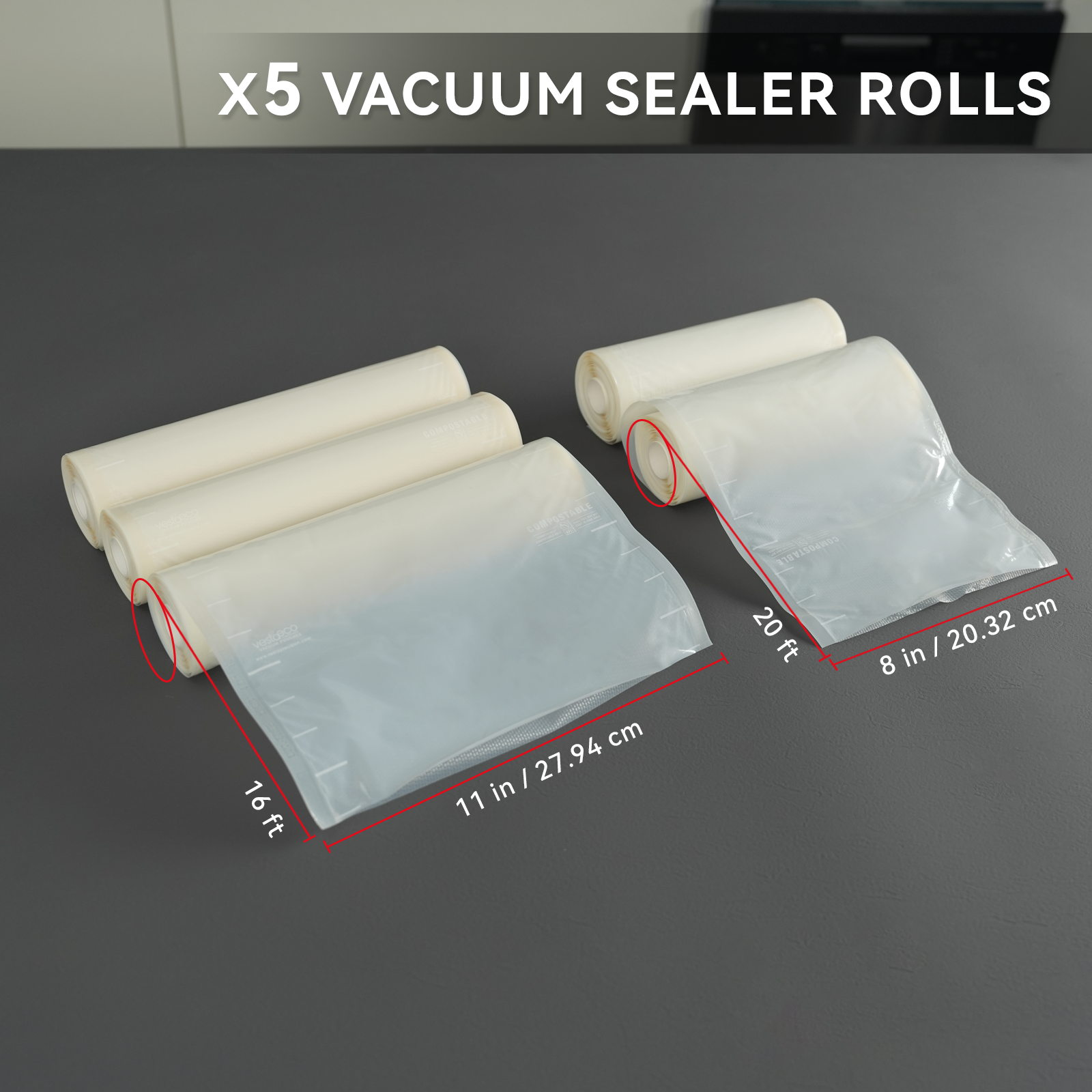 VestaEco Compostable Vacuum Seal Rolls Combo Pack - Thumbnail 3