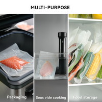 An infographic showing primary uses for these bags: packaging, sous vide cooking, and food storage.