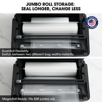 Jumbo roll storage system with dual-roll flexibility and U.S. Designed and Supported logo.
