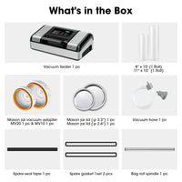 List of items included in a vacuum sealing system packaging