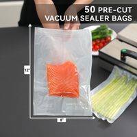 A picture showing the bag dimensions of 8 inches wide by 12 inches tall.