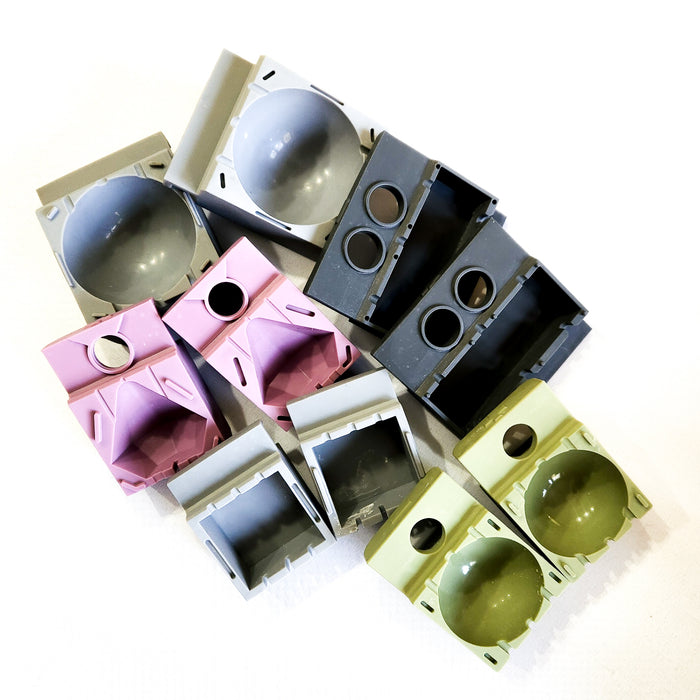 A picture showing the assorted silicone molds that can be used with the Skyra series clear ice maker.