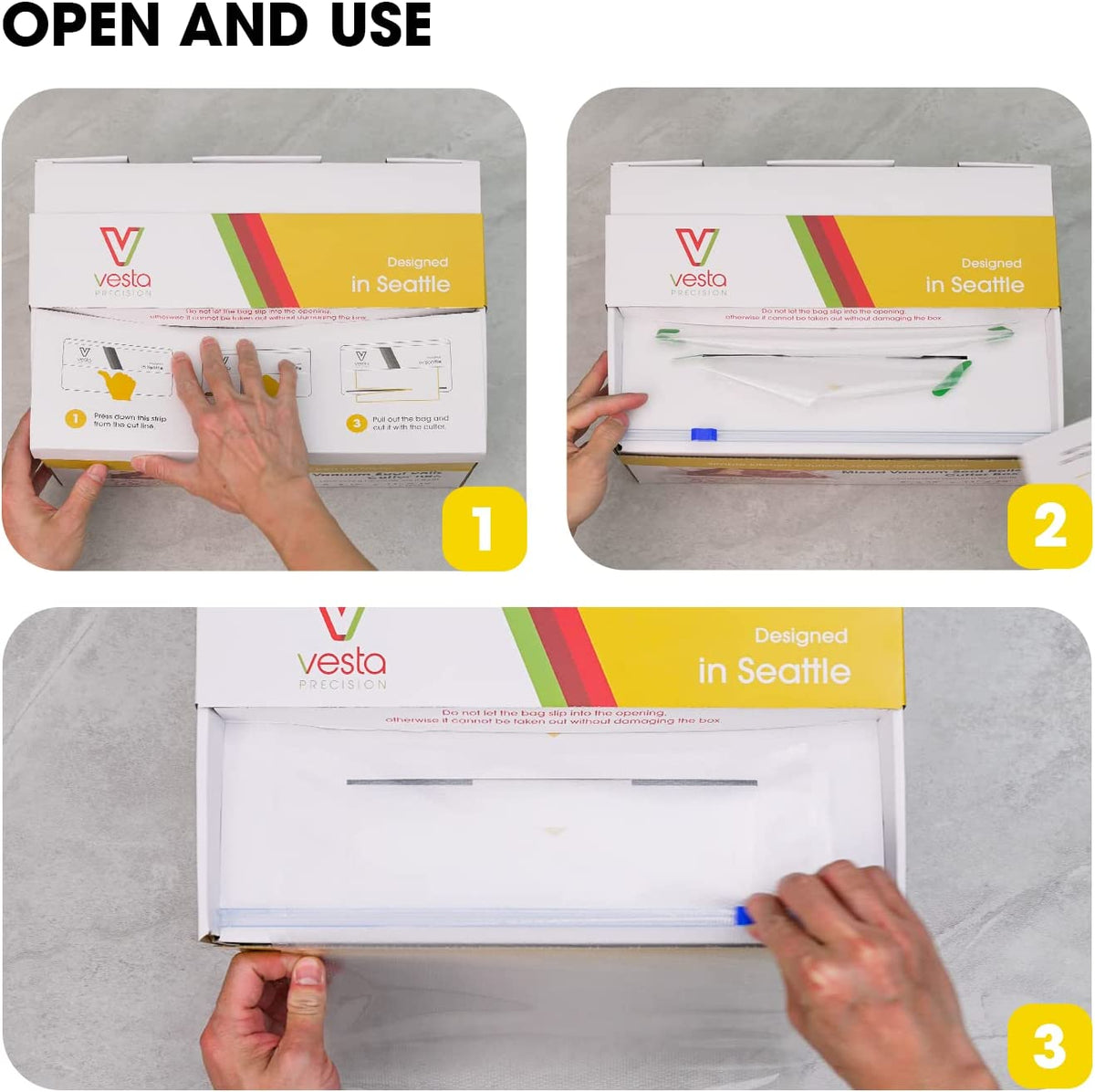 A picture showing how to open and use the cutter box.