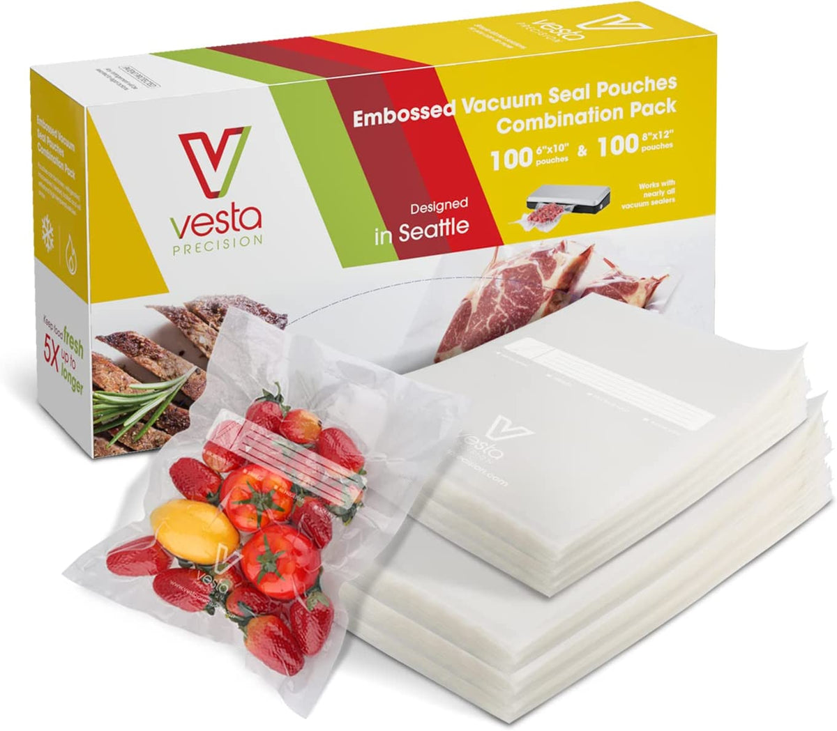 Vacuum Seal Bags - 100 count of 6x10" and 8x12" each