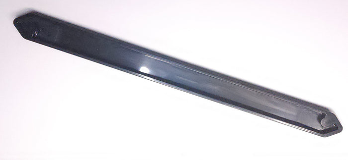 Black elongated rectangular tray with rounded ends and slightly raised edges.