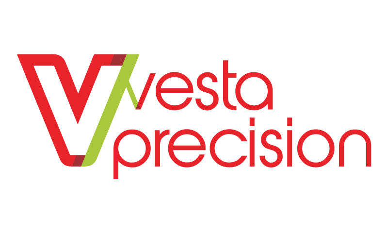 Vesta Precision logo with red and green design on a white background