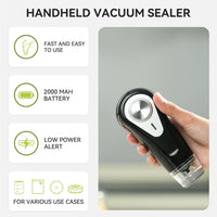 An infographic of the features of the Handheld vac 'n Seal. 