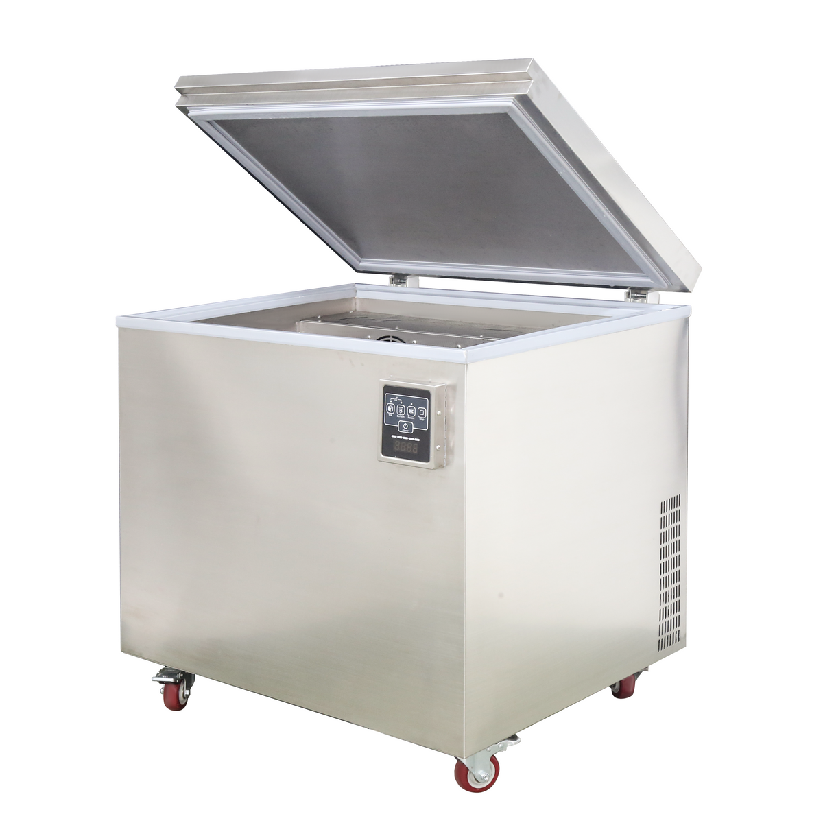 A picture of the IMT300 Skyra double tray clear ice maker with the lid open.