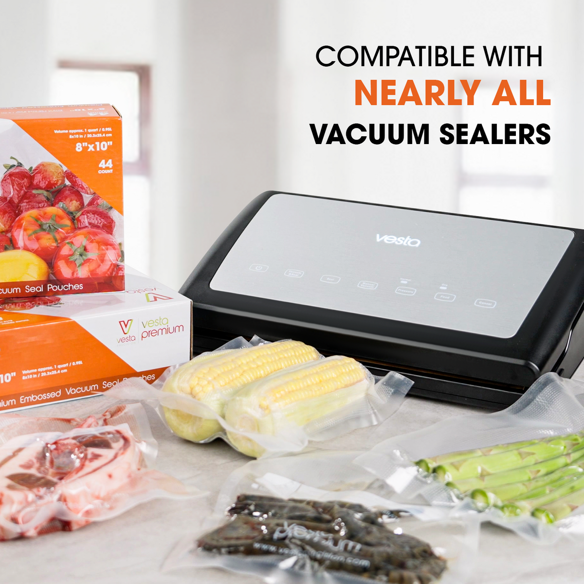 11 x 16 Gallon VestaEco Biodegradable Embossed Vacuum Sealer Bags - 50 Count