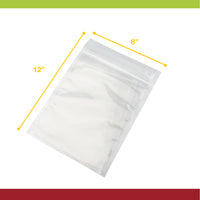 An infographic showing the bag's dimensions - 8 inches wide by 12 inches long.