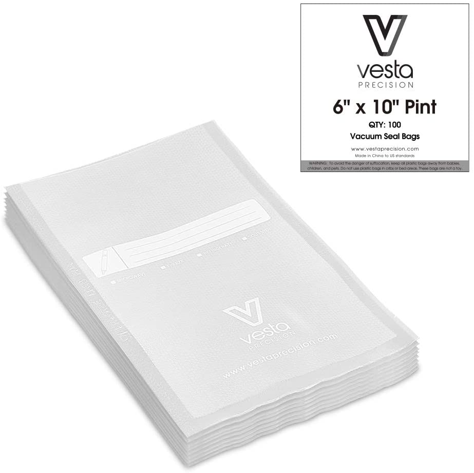 Vesta Precision Vacuum Sealer Bags | 8x12 inch 100 Count | Quart | Clear and Embossed | Great for Food Storage and Sous Vide
