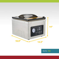 An infographic with the C17v dimensions - 16.9 inches deep by 14.3 inches wide by 14 inches tall.  