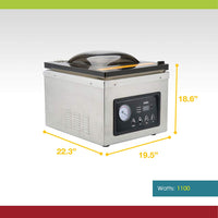 An infographic showing the C20v dimensions - 22.3 inches deep by 19.5 inches wide by 18.6 inches tall. 