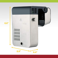 An infographic showing the SV320 Imersa Expert dimnsions - 8.6 inches tall by 6.9 inches wide by 6.4 inches deep.