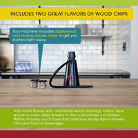 An infographic describing the two wood chip flavors provided - apple and hickory.