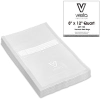 A picture of a stack of 8x12-inch Vesta Precision embossed vacuum seal bags.