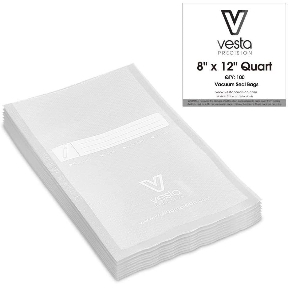 Vesta Precision Vacuum Sealer Bags | 8x12 inch 100 Count | Quart | Clear and Embossed | Great for Food Storage and Sous Vide