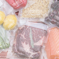 A picture of various foods vacuum sealed in VestaEco bags. 