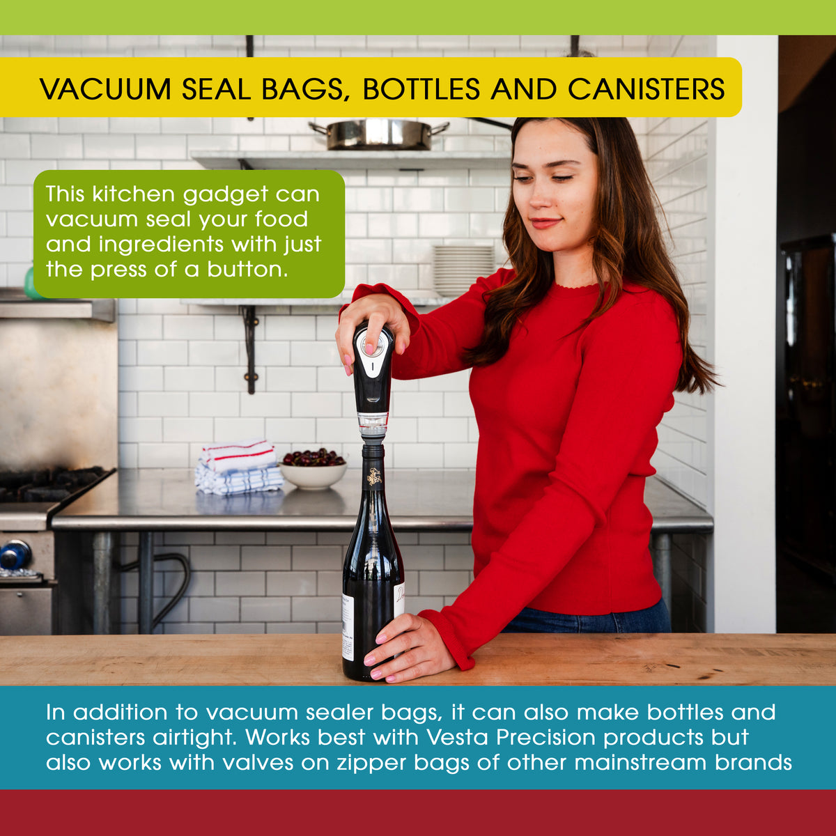 Preserver Bundle with Handheld Vac 'n Seal, 30 Bags in 2 Sizes, and 3 Bottle Stoppers