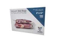A picture of the box for 100 count of 8x12-inch embossed vacuum seal bags.