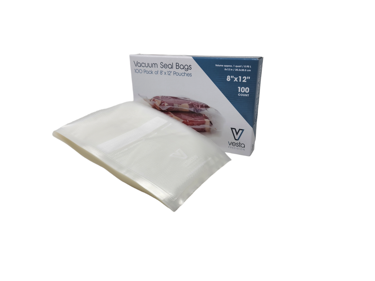 Vesta Precision Vacuum Sealer Bags | 8x12 inch 100 Count | Quart | Clear and Embossed | Great for Food Storage and Sous Vide