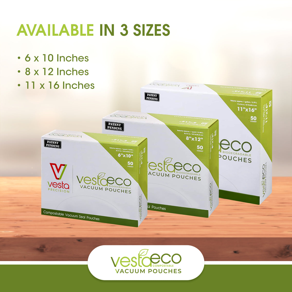 11 x 16 Gallon VestaEco Biodegradable Embossed Vacuum Sealer Bags - 50 Count