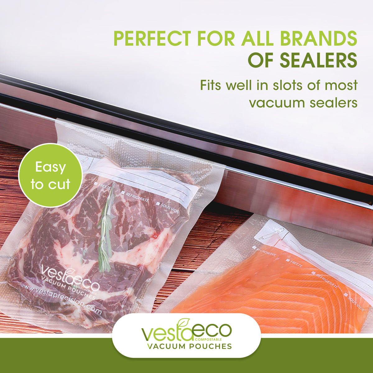 VestaEco Compostable Vacuum Seal Rolls - Embossed