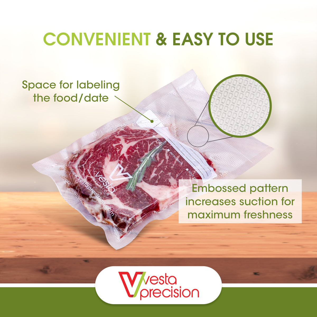 VestaEco Compostable Vacuum Seal Rolls - Embossed – Vesta Precision