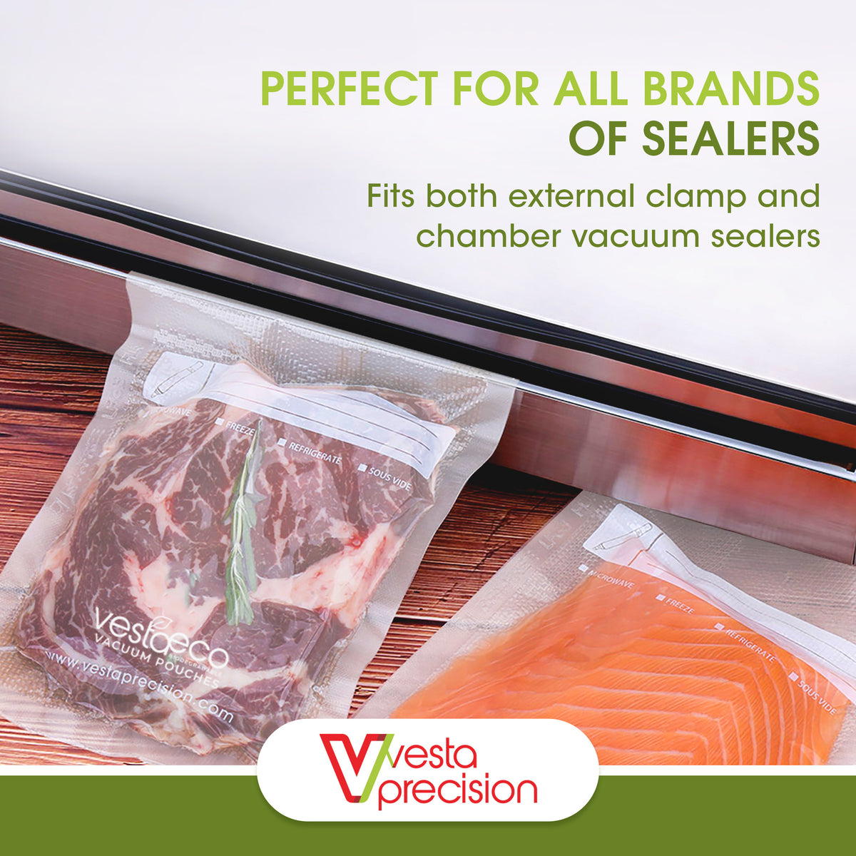 An infographic explaining these bags can be used with other vacuum sealers. 
